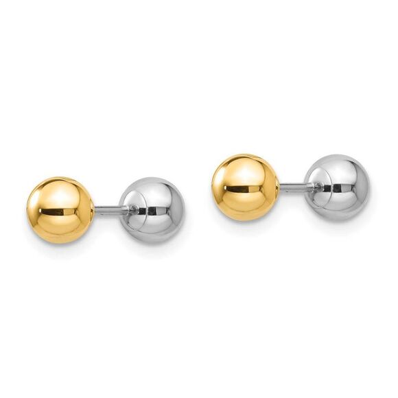 Kids Reversible 5mm Ball Screw Back Earrings in 14k Two-tone Gold - Picture 3 of 6